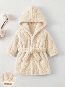 SHEIN 新生兒冬季舒適長袖連帽睡袍家居服 - 米色 - 查看 5