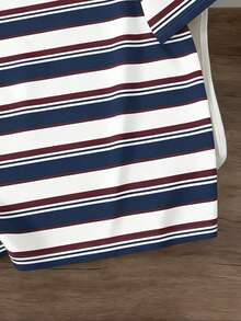 Manfinity Joysei Camiseta de cuello redondo a rayas con bloques de color casual versátil para uso diario para hombres - Multicolor - Ver 4