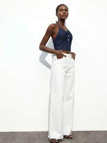 Maija Women's Fashion Versatile Button Pocket Loose Fit Jeans - White - View 8