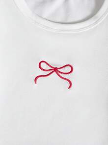 SHEIN 2件組女嬰幼兒/新生兒0-3歲可愛休閒居家/戶外條紋蝴蝶結3D蝴蝶結T恤上衣+條紋長褲套裝，嬰兒莫蘭迪藍色衣著，春/夏 - 紅色 - 查看 4