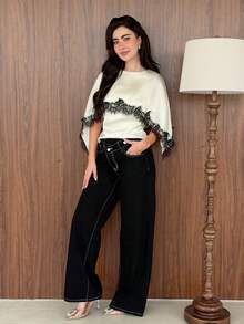Yasmeen Edit Yasmeen Edit Women's Fashion Casual Asymmetrical Waistband Loose Fit Jeans Black - Black - View 1