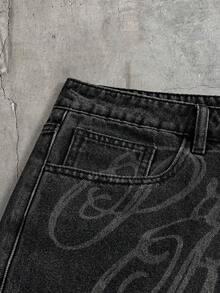 AXEPEAK Men's Washed Denim Shorts With Embroidered Craftsmanship, Fashion - Dark Grey - View 4