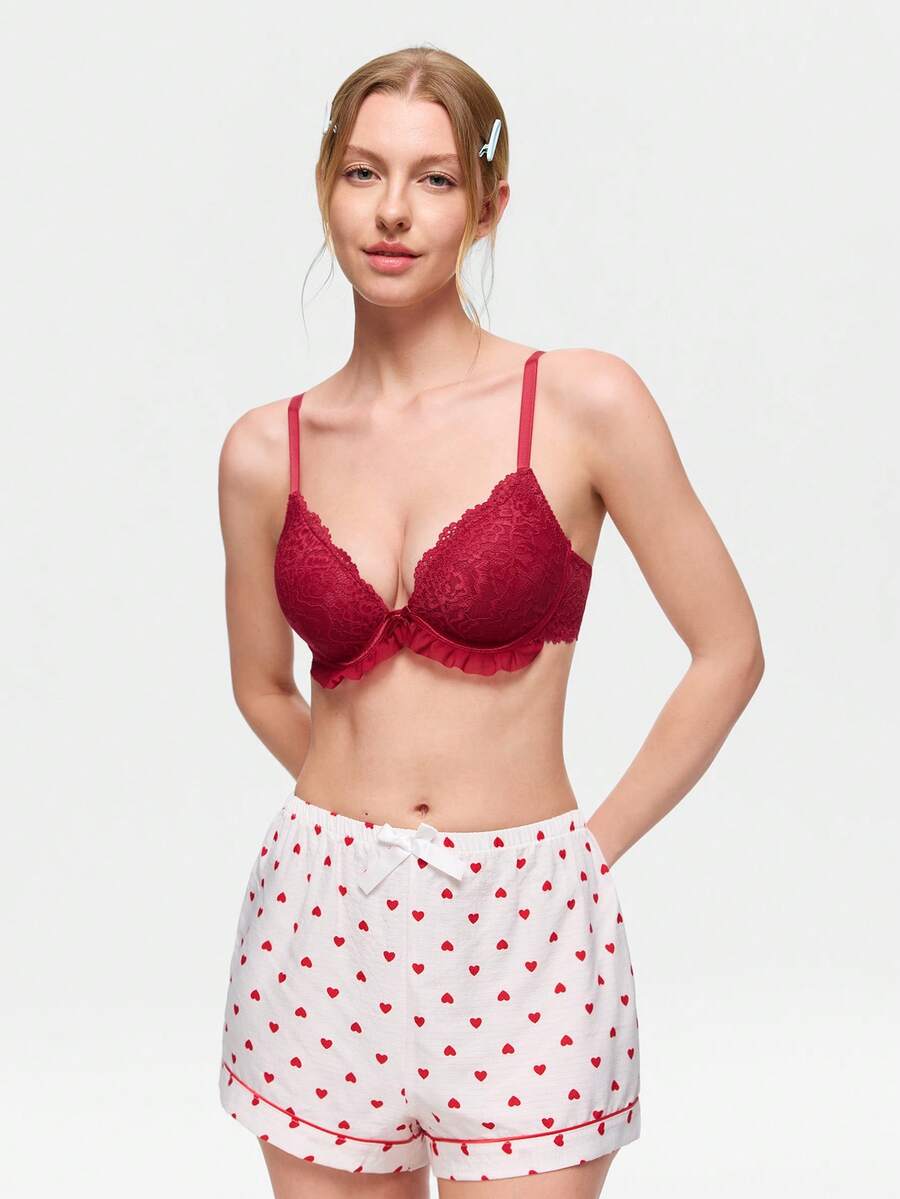 Bonmuse 2pcs Women's Lingerie, Sexy Lace Racerback Casual Comfortable Bras, Wireless Push Up Bras For Small Bust