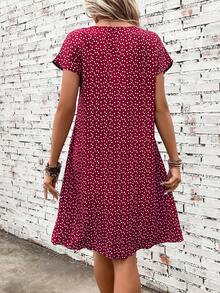 EMERY ROSE Heart Print Batwing Sleeve Dress - Red - View 2