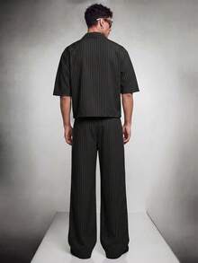 Zorclune 男士休闲街头风短袖上衣长裤套装。街头服饰，朋友，情侣装，宽松版型，男士，印花，日系风格，男女皆宜，我爱我的女朋友 - 黑色 - 查看 2