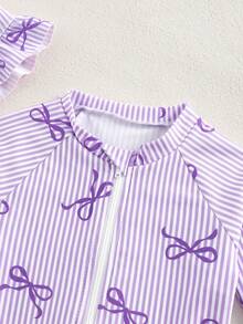 SHEIN Traje de baño de una pieza con volantes y lazo a rayas para bebé niña recién nacida - Púrpura malva - Ver 5