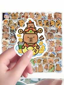 SHEIN 100pcs Cute Capybara Cartoon Stickers, Reusable PVC Stickers, Suitable For Laptop, DIY Accounting, Water Bottles, Luggage, Helmets, Spring Decorations, Asymmetrical Shapes, Applicable To Plastic, Glass, Metal, Ceramic Surfaces (Random Styles) - Multicolor - View 5