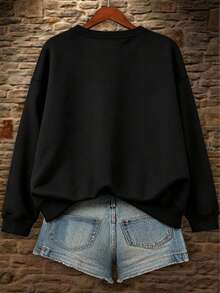 SHEIN LUNE 女款簡約 BE YOU,YOU ARE ENOUGH 字母印花運動衫 - 黑色 - 查看 2