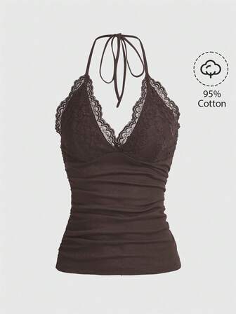 Contrast Lace Halter Top