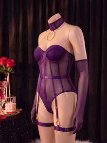 SHEIN 5件裝黑色優雅性感女款連身褲 - 中紫紅色 - 查看 7