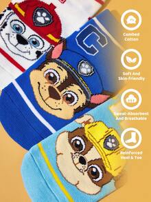SHEIN | PAW Patrol 3雙純棉柔軟透氣吸濕兒童襪，鮮豔色彩與可愛卡通圖案，中性款，適合所有人 - 雜色 - 查看 2