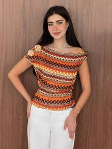 Yasmeen Edit Yasmeen Edit Kaos Wanita Bergaris Asimetris dengan Hiasan Logam di Bahu, Model Berkerut, Cocok untuk Musim Panas, Konser Musik Country, Pesta, Pantai Musim Panas, Liburan, Hari Raya, Konser Musik Country, Jalan-jalan, Kaos Kasual untuk Wanita, Atasan Musim Panas - MultiWarna - View 1