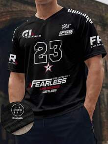 Manfinity Gritte Field Camiseta deportiva de malla con cuello en V y estampado del número 23 para hombres, de secado rápido y transpirable, manga corta para motocross - Multicolor - Ver 4