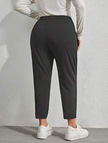 EMERY ROSE Plus Size Casual Versatile Solid Color Slim Fit Pants - Dark Grey - View 2