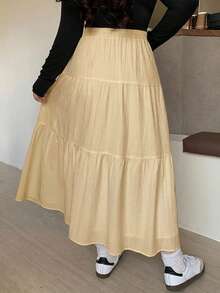 Dazy Plus Plus Size Women's Elastic Waist Patchwork Loose A-Line Skirt Spring Summer - Apricot - View 2