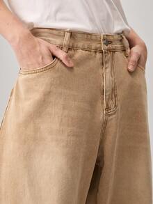 Vaulklash Men's Casual Straight Loose Fit Jeans With Pockets And Belt Loops - Brown - View 8