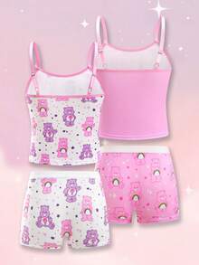 SHEIN X Care Bears Tween Girl Cartoon Print Camisole And Shorts Underwear Set - Pink - View 2