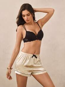 Hourtrue Lace Thick Cup Push Up Bra | Medium Support, Non Removable Padding, Underwire, Preppy Style - Black - View 6