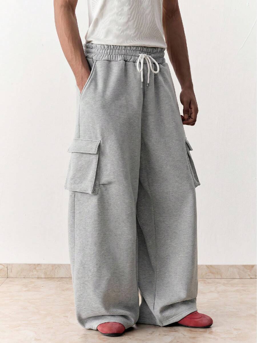 NORVETH Men's Casual Dark Gray Long Sweatpants, Standard Size, Plain Design With Pockets And Curved Leg - Grey - View 1