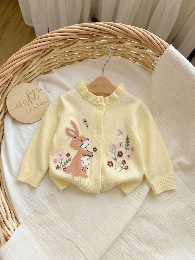 SHEIN Cárdigan de punto con diseño de dibujos animados lindo para bebé recién nacida - Mostaza Amarilla - Añade 6
