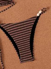 Swim Vcay Women's Summer Beach Striped Colorblock Halter Tie Sexy Bikini And Triangle Bottom Two-Piece Swimsuit Set - Coffee Brown - View 6