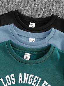 SHEIN 6件/套 YoungBoy 童裝休閒可愛字母圖案圓領衛衣與寬鬆版型秋季長褲 2件組 - 彩色 - 查看 5
