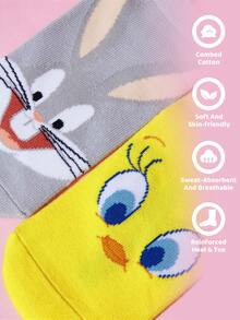 LOONEY TUNES X SHEIN 5雙裝兒童純棉柔軟透氣吸濕襪 可可愛卡通獨角獸圖案 女孩襪 加強腳趾與腳跟 耐穿四季款 - 雜色 - 查看 2