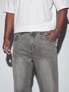 Modcrash Celana Jeans Pria Kasual Modern Warna Abu-abu Muda Polos Model Lebar Ukuran Besar - Light Grey - View 7