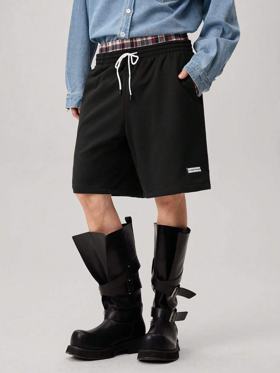 Men's Dual Waistband Design Versatile Shorts - Black - View 1