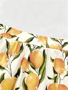 Franclia Plus Size Women's Summer Lemon Print A-Line Casual Vacation Lemon Yellow Long Skirt - Multicolor - View 3