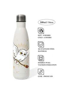 HARRY POTTER X SHEIN 16 Oz / 500 Ml 手柄保溫杯，真空保溫卡通圖案水壺，防漏蓋，不鏽鋼旅行杯，車用杯，返校季 - 白色 - 查看 2