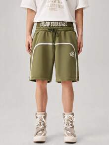 Manfinity Streetrush Men's Casual Loose Waistband Print Drawstring Summer Shorts - Army Green - View 4