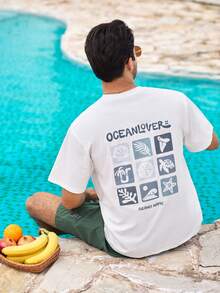 Mercer Haus Herren Grafik-Muster T-Shirt, Strandmode für den Sommer, locker geschnittenes Kurzarm T-Shirt - Weiss - Übersicht 1
