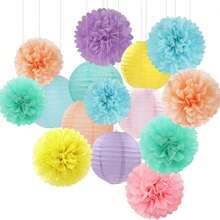 Pastel Rainbow Party Decorations, 15PCS Macaron Tissue Pom Poms & Paper Lanterns, Colorful Hanging Supplies For Birthday, Baby Shower, Classroom & Carnival Themed Parties - View 21