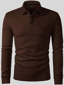 Calvornis Camisa POLO formal casual de manga larga con botones delanteros de unicolor para hombres, para otoño, ceremonia - Marrón - Ver 3