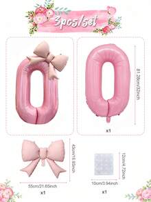 MINKOJA 3件組粉色數字氣球附蝴蝶結箔氣球套組，生日派對裝飾用品、拍照道具，適用女性生日派對、婚禮、戶外活動、週年紀念裝飾 - 查看 13
