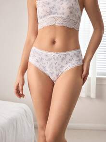 Ocili 3pcs/Pack Floral Print Pure Cotton Knit Comfortable Women's Bud Decor Boxer Briefs - Multicolor - View 4