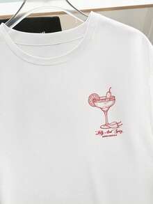 Manfinity Joysei Funny Chili Cocktail Pattern Print Men's T-Shirt, Suitable For Casual Daily Wear, Couple Matching, Thoughtful Gift For Boyfriend - White - View 4