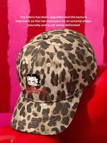 Betty Boop x SHEIN Fashion Classic Casual Sweet Basic Versatile Sports Leopard Print Women's Baseball Cap Sunshade Sunscreen Daily Matching Upright Version Gifts - leopard print - View 4