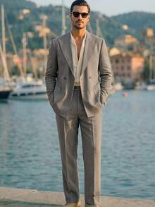 HIMLAND Mens Stylish Grey Double-Breasted Suit Set Modern Fit For Business And Formal Occasions
Mens Elegant Grey Two-Piece Suit Blazer - Grey - View 10