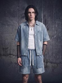 Vyqestra Men's Casual Denim Street Style Crochet Blue Denim Set - Medium Wash - View 3