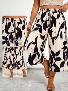 Freevana Pantalones capri de pierna ancha con estampado floral de talla grande - Albaricoque - Ver 7