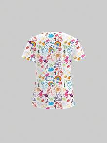 TaskEZ Conjunto de top de manga corta y pantalones de uniforme médico, con estampado de graffiti lindo, adecuado para hospital de mascotas - Multicolor - Ver 4