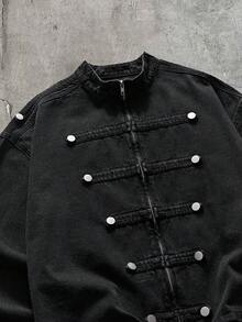 AXEPEAK Men's Spring/Autumn Casual Denim Jacket - Black - View 3