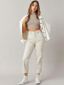 SHEIN BASICS Top corto de punto acanalado con cuello simulado/Tops de verano para mujeres - Gris Claro - Ver 8