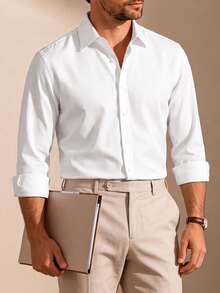 Core Aspect Men's Long Sleeve Business White Shirt, Ceremony - White - View 4