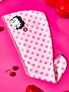 Betty Boop x SHEIN 1件裝卡通圖案速乾吸水髮帽，可愛塗鴉風，柔軟材質，適合不同髮量 - 粉 - 查看 2