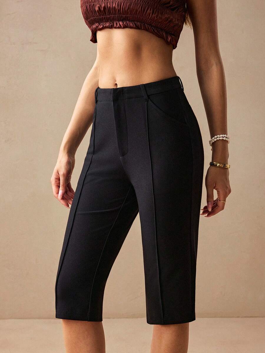 Willow Rêve Women's Black Minimalist Style Casual Capri Pants,Women's Pants,Women's Summer Pants,Black Pants - Black - View 1