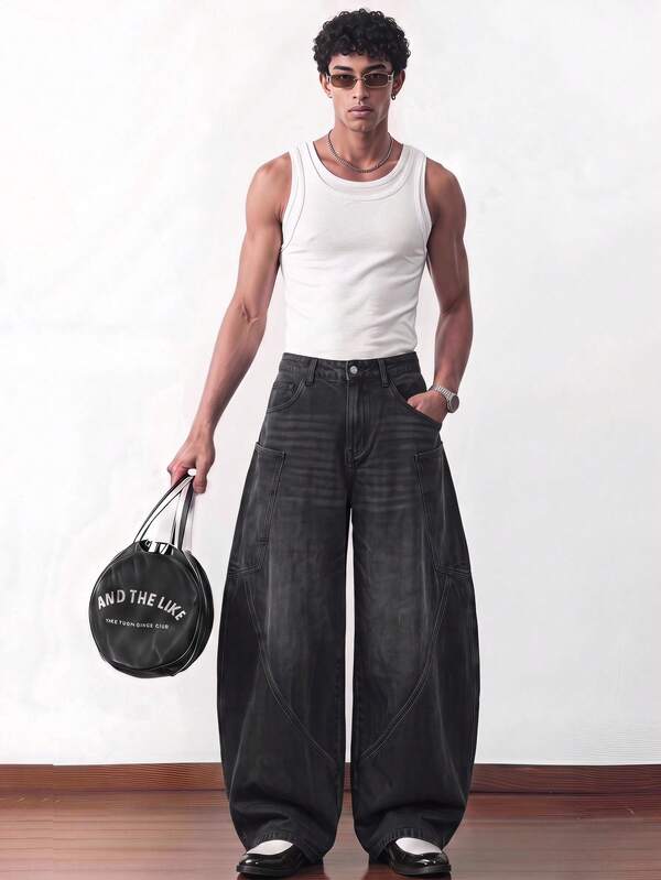 SWAVVY Men's Woven Fashion Casual Loose Straight Leg Pants, Solid Color, Youthful Style
