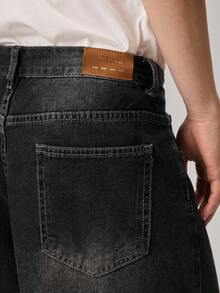 Men's Casual Washed Slant Pocket Loose Fit Jeans - Black - View 9